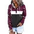 thumbnail image 3 of Jinhomg Comfy Pullover Hoodie for Women Fall Casual Long Sleeve Color Block Pullovers Quarter Button Drawstring Hooded Sweatshirts with Pocket Spring Saving Red XL, 3 of 6