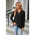 thumbnail image 2 of Anbech Vneck Women Solid Color Shirt Buttons Long Sleeve Blouse Casual Fashion Tops, 2 of 8