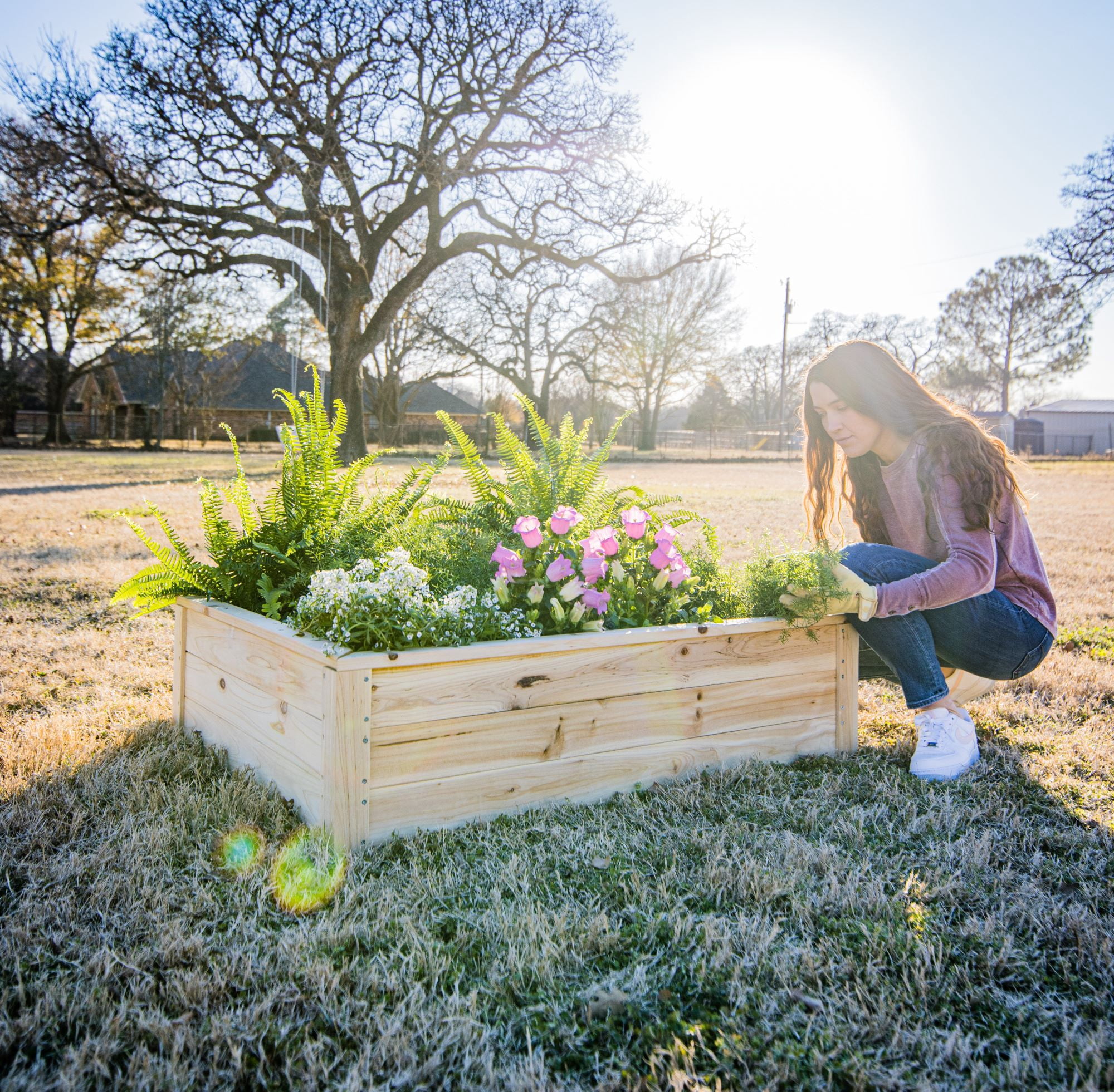 Zylina Superior Raised Wood Planter Garden Bed Box or Backyard - Natural 46"(L) x 35"(W) x 12"(H)