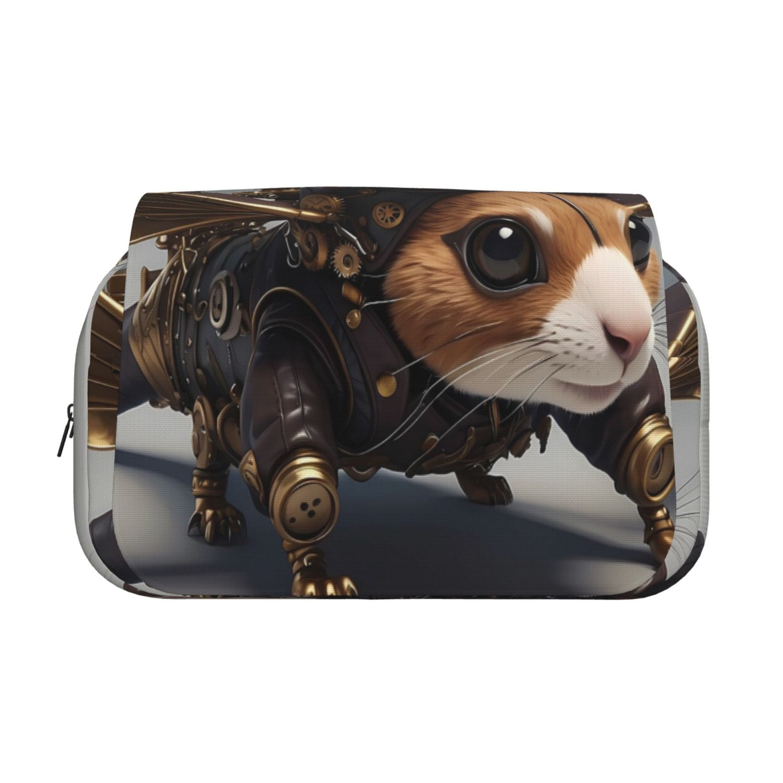 Rateoe Steampunk Squirrel Pilot Pattern Double Clamshell Pen Case, Storage Organizer with Two Zipper Compartments– Holds Up to 50 Pencils & Pens