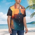 thumbnail image 2 of Cauagu Lighthouse At Sunset Coast Print Hawaiian Shirt for Men,Casual Short Sleeve Button Down Shirts Summer Beach Men's Regular-Fit Short-Sleeve Print Shirt -Medium, 2 of 6
