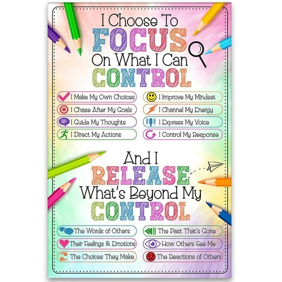 I Choose To Focus On What I Can Control  Print  Motivational Classroom Poster Laminated Educational Decor SEL Posters for Classroom Positive Mindset Artwork Inspirational Kids Wall Art Poster.