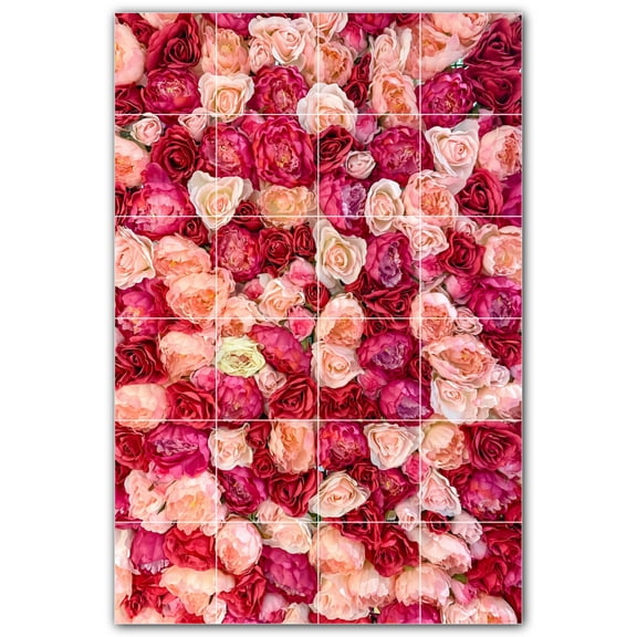 Picture-Tiles.com: Flowers Ceramic Tile Wall Mural WAL500619-46S. 17"W x 25.5"H using (24) 4.25" x 4.25" Ceramic Tiles-Satin Finish