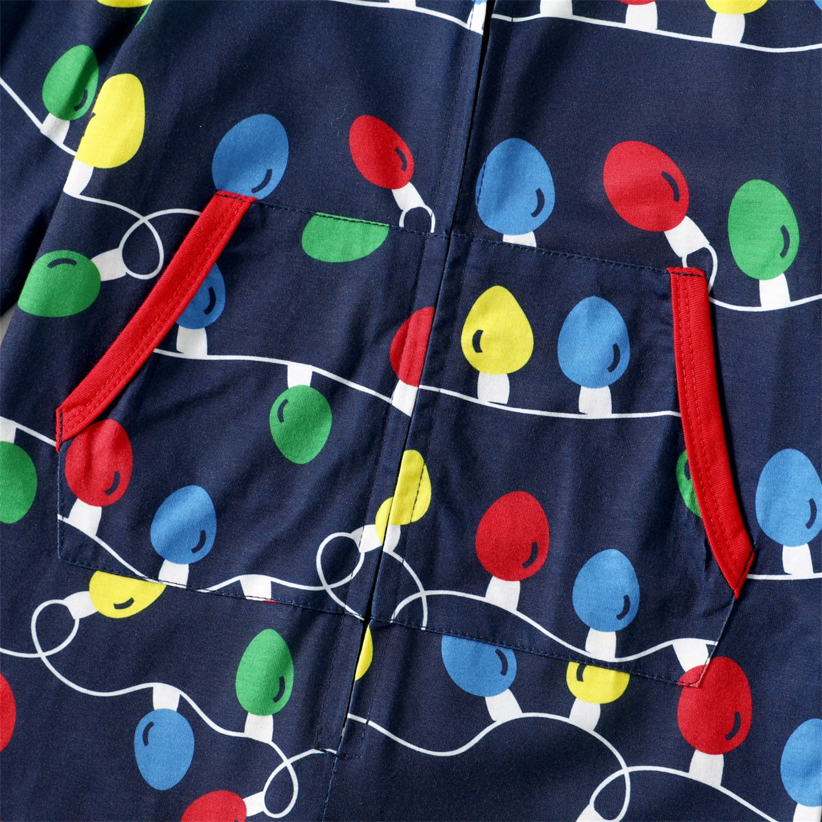 PatPat Christmas Pajamas for Women One Piece Family Matching Onesies Allover Colorful String Lights Holiday Pjs Gifts with Christmas Socks, Dark Blue, M