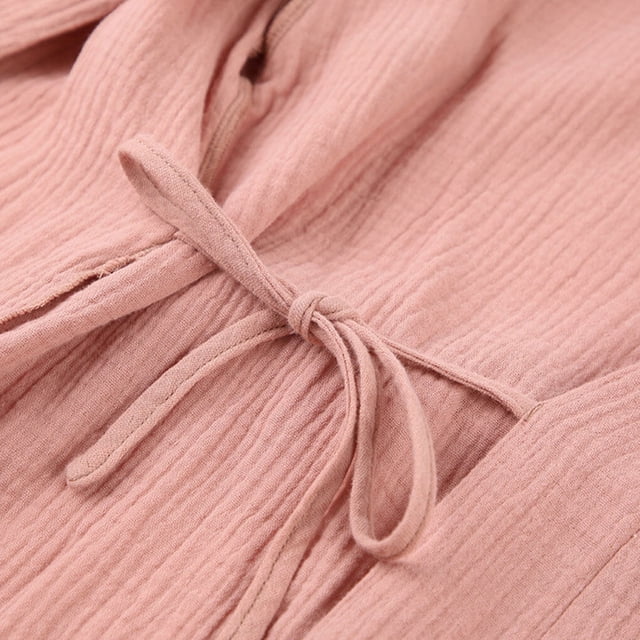 Maoww Femmes Printemps Ouverture devant Style Décontracté Vêtements de Nuit Filles Simple Manches Longues Robe de Nuit Maison Tenue de Nuit Pyjama Vêtements Brun P