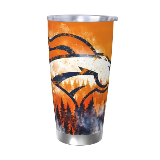 Taza térmica duradera de acero inoxidable 304 con tapa y pajita, temática del equipo de fútbol de los Broncos, taza térmica de acero inoxidable de 20 oz, taza para automóvil, adecuada para bebidas