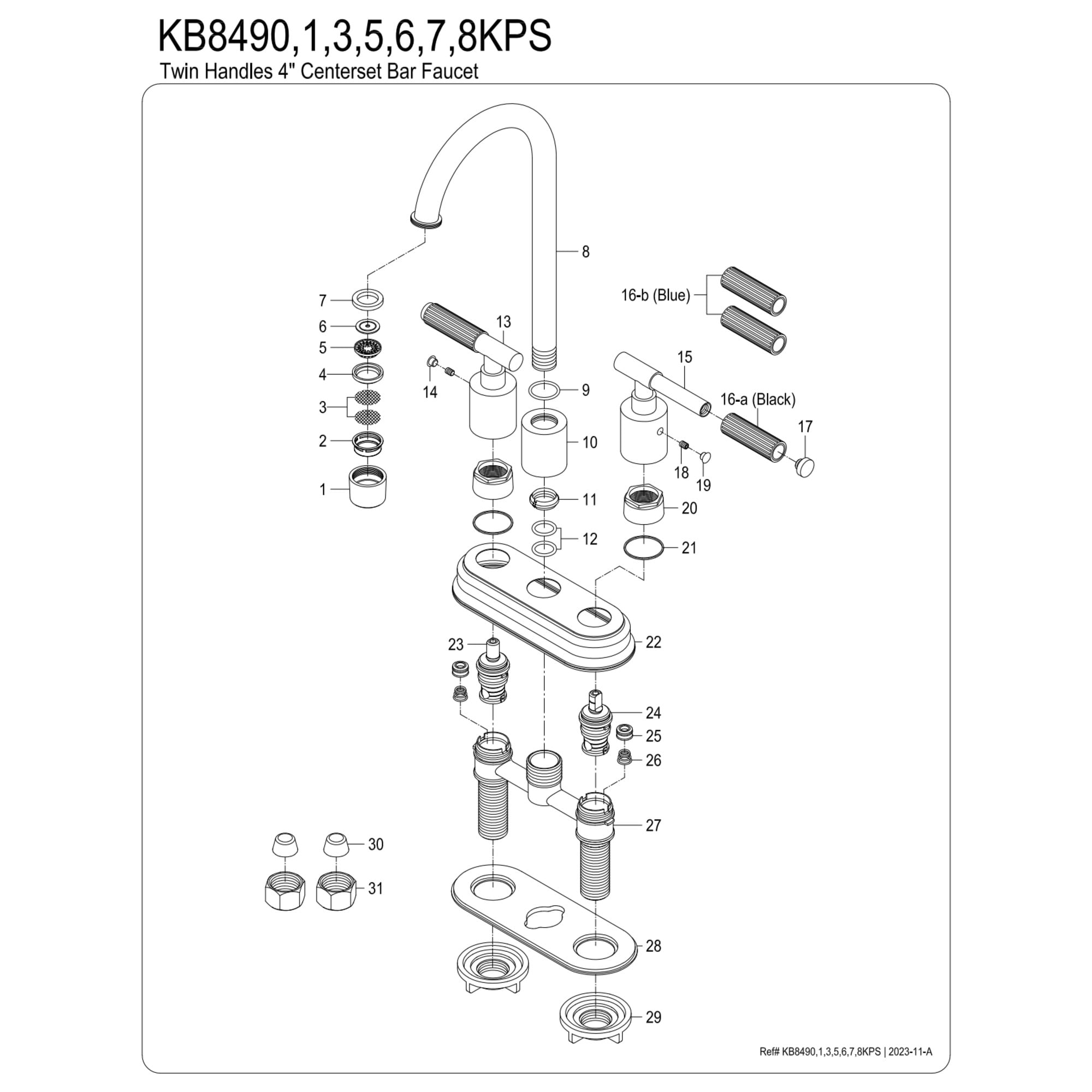 Kingston Brass KB8490KPS Verona Double-Handle 4" Centerset Bar Faucet, Matte Black