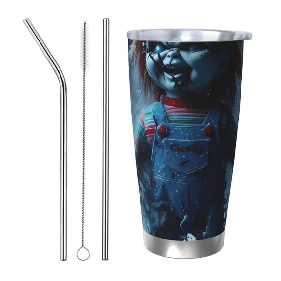 Saiise Chucky Print Tumbler 20 Oz Stainless Steel Vacuum Insulated with Straw Coffee Cup for Home,Office,Outdoor Works Great for Ice Drinks and Hot Beverage