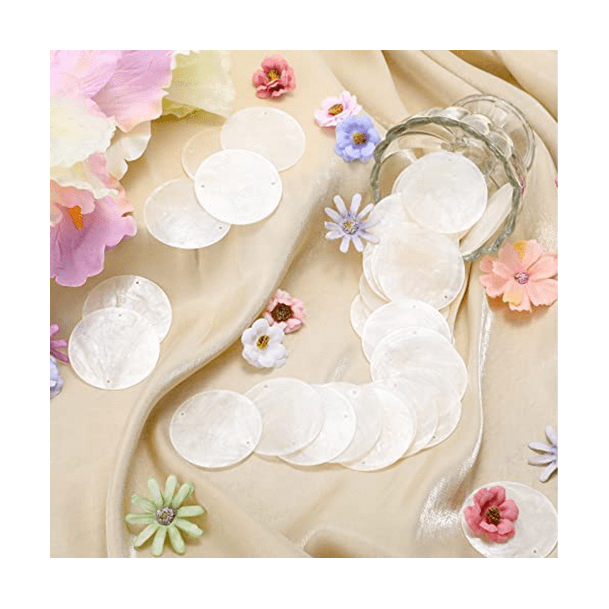60 Pcs 2 Inch Round Capiz Shells with 2 Holes Round Natural Shell White Shells for Wind Chimes Jewelry Making Home Decor