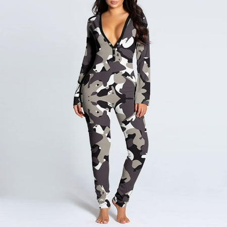 

Juebong Underwear for Women Clearance Under $10.00 Womens Onesie Flap Pajamas Love Print Sexy Butt Flap Sleepwear Cute Button Collar Rompers Nightwear Jumpsuit Gray XL