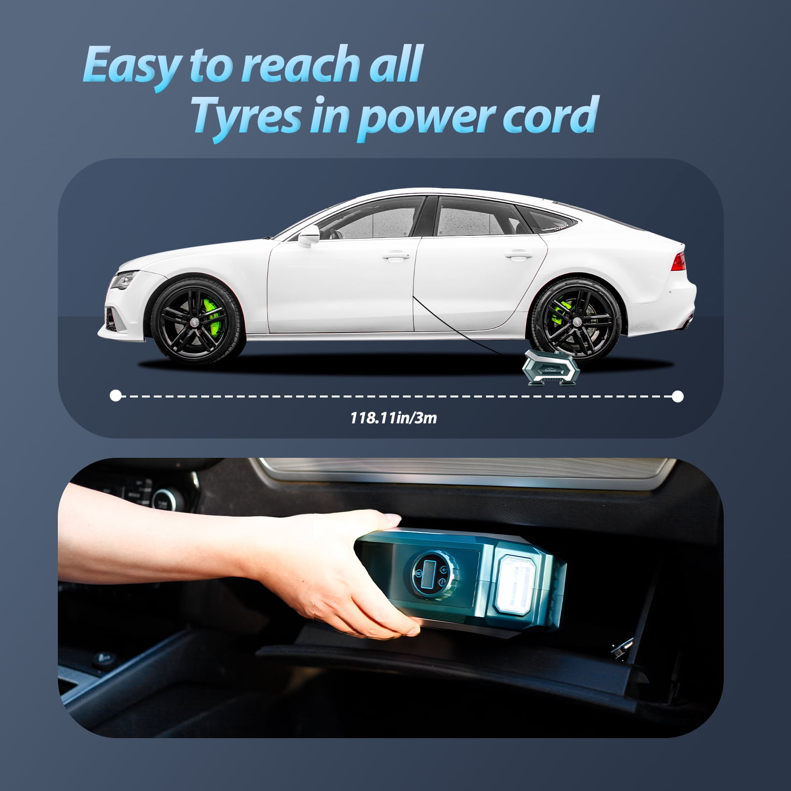 CarCome Portable Tire Inflator for Car,150PSI Air Compressor for Car Tires Inflator,12V DC Auto Tire Pump with Digital Pressure Gauge,Emergency LED Light for Car, Bike, Balloons and Other Inflatables