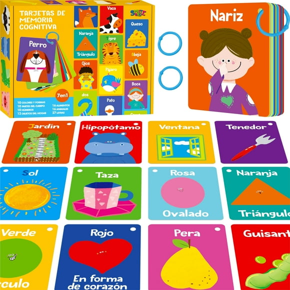Flashcards SpriteGru, 51 unidades, 7 en 1, en español, cognitivas, con anillos