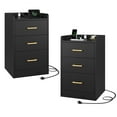 thumbnail image 4 of Homfa 2 Pcs Nightstand for Bedroom, Storage Cabinet with Charging Station and 3 Drawers, Modern Sofa Table for Living Room, Black, 4 of 7