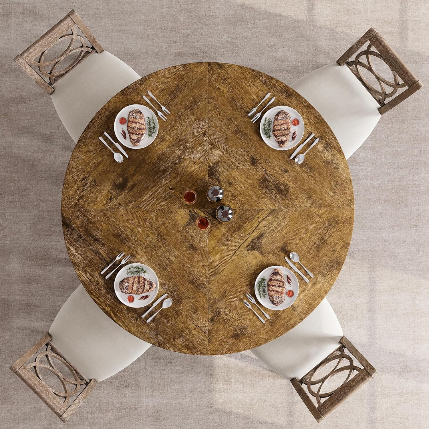 47" Round Dining Table Set for 4 to 6, Farmhouse Kitchen Table with Wooden Top and Pedestal Base, Circle Dinner Table for Dining Room, Kitchen Room - Rustic (No Chairs)
