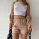 thumbnail image 1 of Trajes De Verano De 2 Piezas Blusas de mujer Top Shorts Algodón de color sólido Ajuste holgado Cintura elástica Traje diario Cgtredaw Caqui L para Mujer, 1 of 1