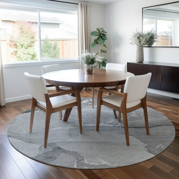 Addison Rugs Chantille Indoor/Outdoor Transitional Watercolors Gray Washable Round Rug, 8' x 8'