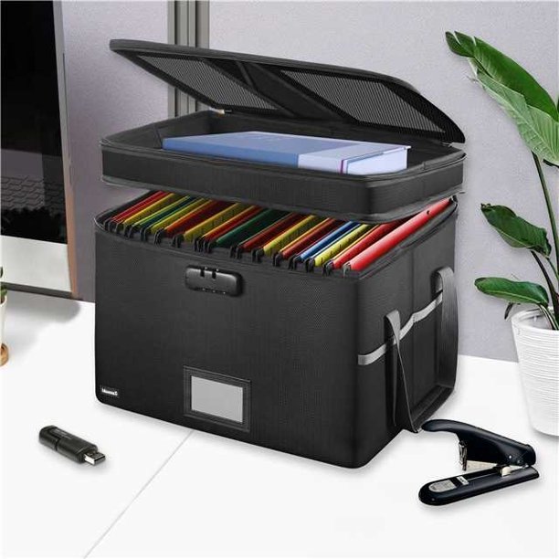 LFF Fireproof File Storage Box with Lock, Fireproof& Waterproof 2 Layer