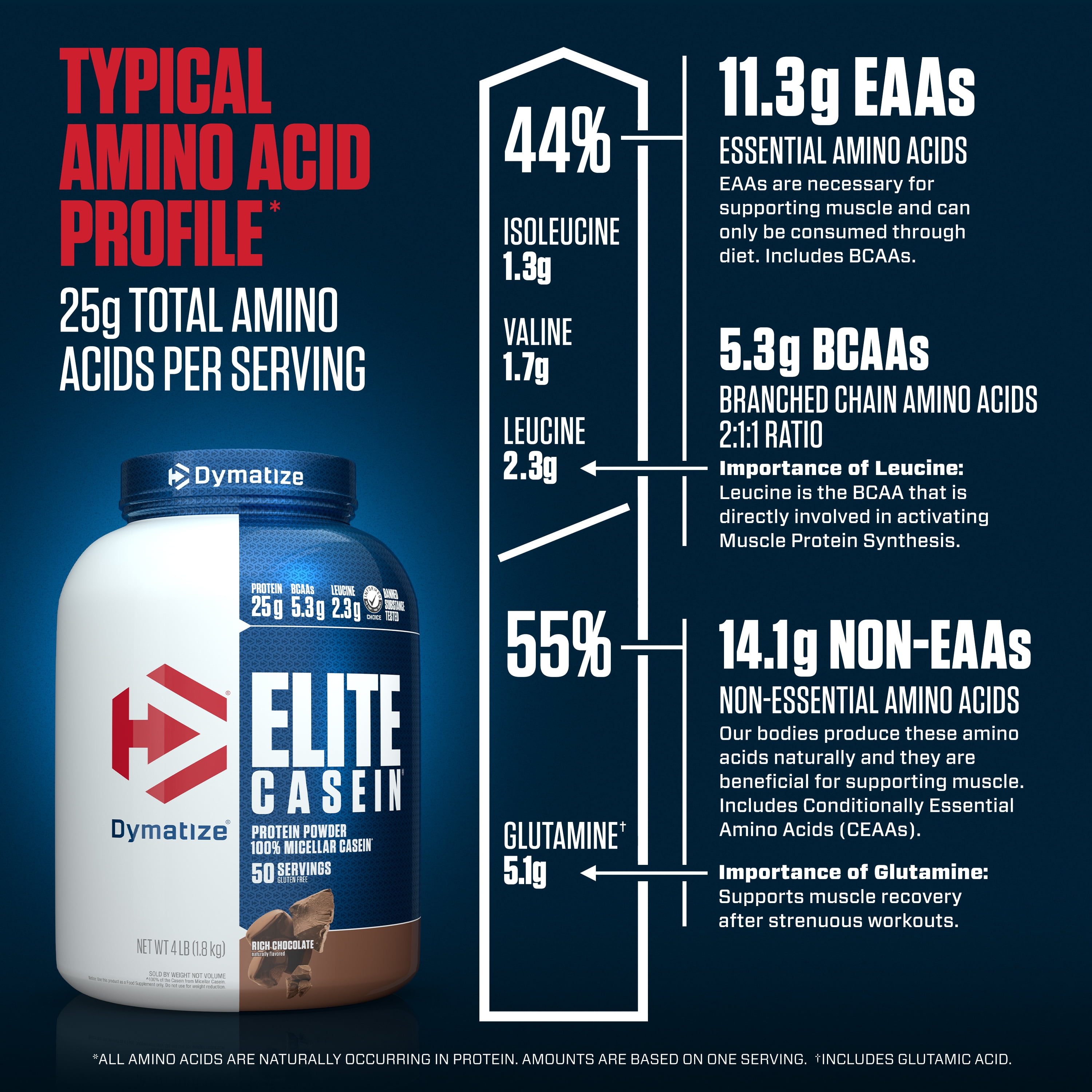 Dymatize Elite Casein Protein Powder, Rich Chocolate, 4 lb