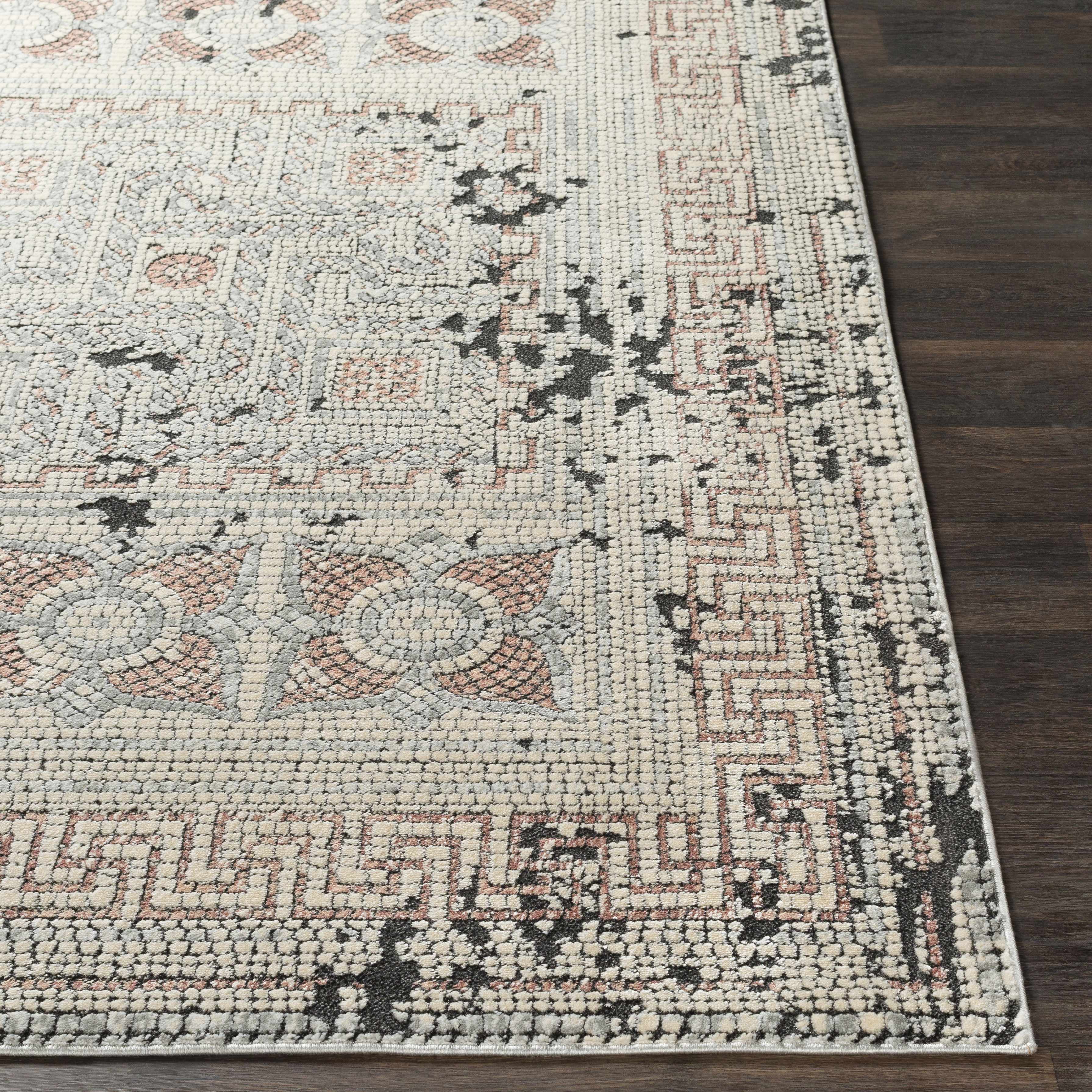 Hauteloom Whitestown Bohemian Mosaic Tile Living Room, Bedroom Area Rug - Vintage Distressed - Oriental Boho Faded Look - Pale Pink, Cream, Beige - 5'1" x 7'3"