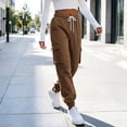thumbnail image 6 of Naotn Cargo Jogger Sweatpants for Women Casual Athletic Workout Elastic Drawstring Waist Pants with Side Cargo Pockets Brown S, 6 of 7