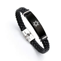 Black Star of David Bracelet - Religious Jerusalem Mogan Star David Jewish Faith Reminder Leather Bangle Judaica Israeli Jewelry Gifts for Men Women, 8.66 Inch