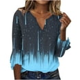 thumbnail image 2 of Womens Tops 3/4 Sleeve Crewneck Cute Shirts Casual Print Trendy Tops Three Guarter Length T Shirt Summer Pullover Blue 1 XL, 2 of 5