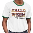 thumbnail image 2 of Halloween Vibes Ringer Tee Shirt Unisex 2X-Large White/Kelly Green, 2 of 5