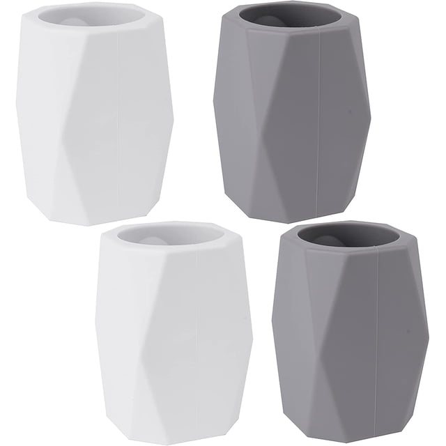 Paquete de 4 portalápices de silicona, portalápices para escritorio, portalápices de maquillaje geométrico, vaso para lápices de diseño creativo para oficina, escuela, hogar