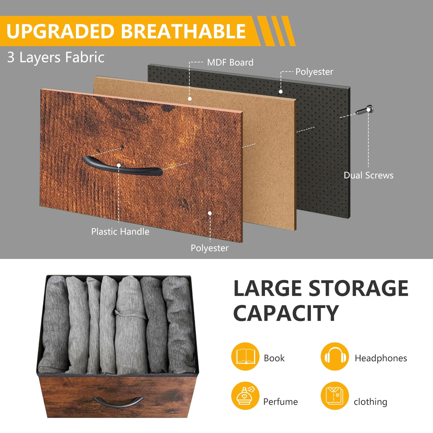 9-Drawer Fabric Dresser with Wood Top - Compact Storage Organizer for Bedroom, Closet, Brown