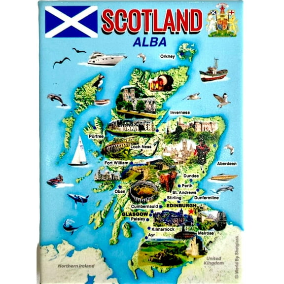 Scotland Graphic Map and Attractions Souvenir Fridge Magnet 2.5" X 3.5"