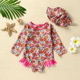 thumbnail image 3 of Fortune Infant Girls Swimsuits, Baby Long Sleeve Floral Pool Bodysuits with Hat, 3 of 8
