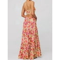 thumbnail image 3 of Summer Floral Women Spaghetti Straps Hollow Out Tie Front Maxi Dress Flowy Smocked - Dress Pink Orange S, 3 of 4