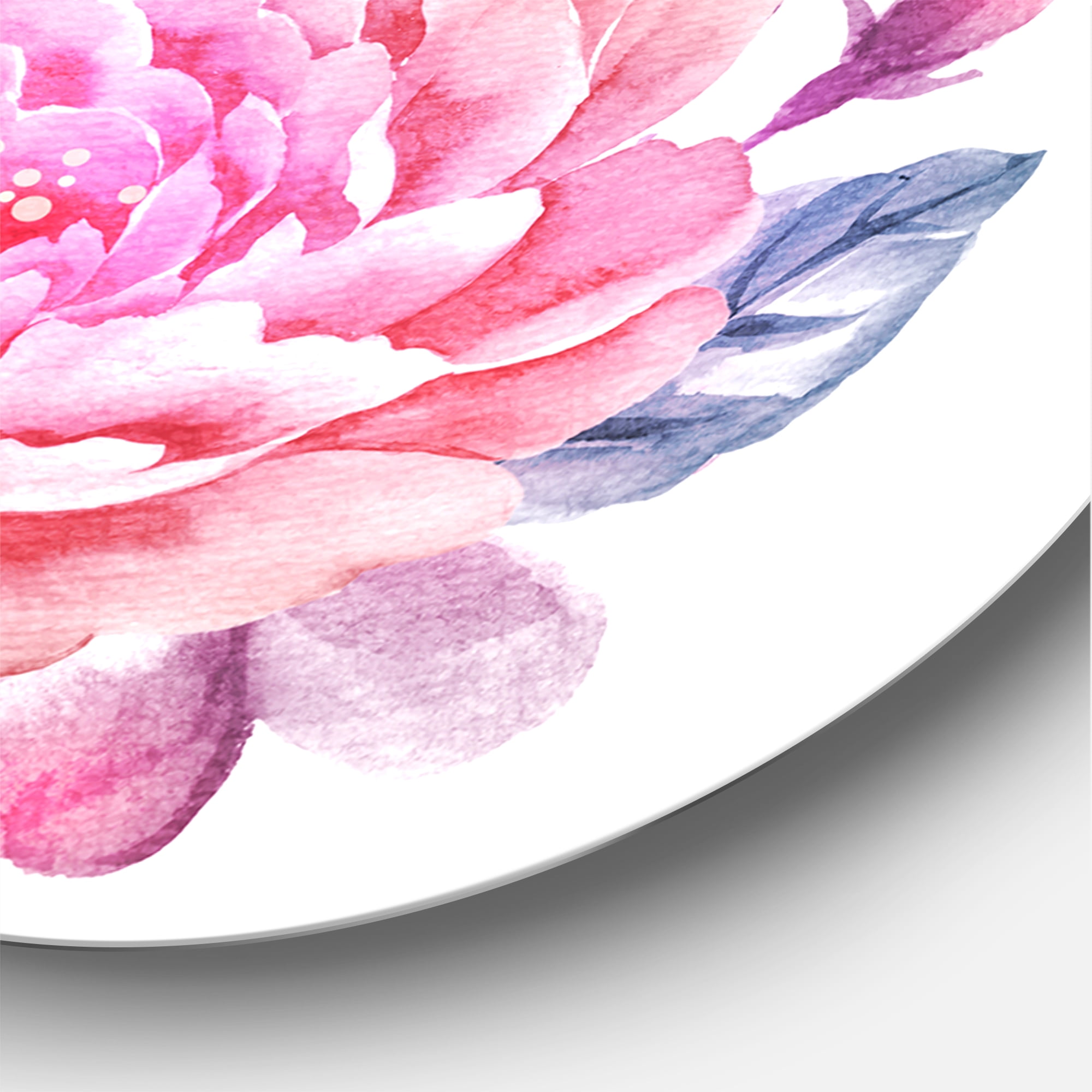 Designart 'Pink Retro Flowers With Blue Leaves On White' Traditional Circle Metal Wall Art 23x23 - Disc of 23