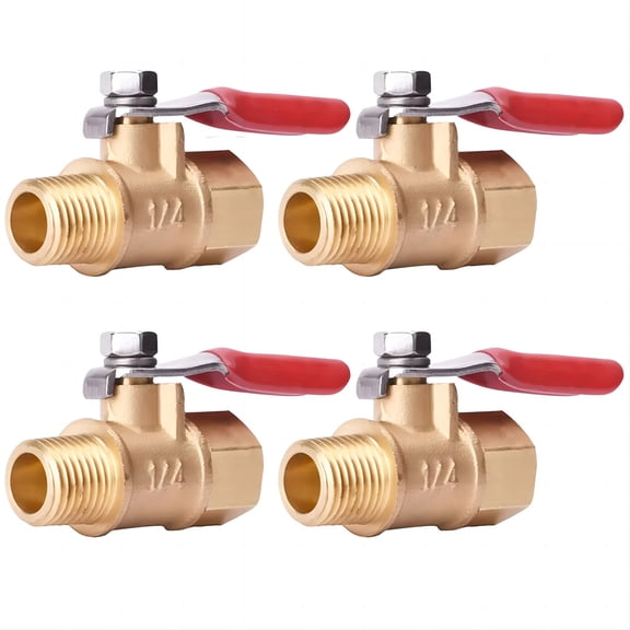 4‑Pack 1/4″ Brass Ball Valve Shut‑Off with Male & Female NPT Threaded Fittings Plumbing Water Air Tank Drain Shut Off Connector Set