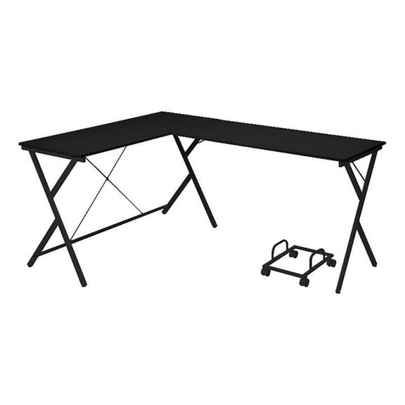 Bowery Hill Modern Wood/Metal L-Shaped Computer Desk in Black