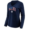 thumbnail image 2 of Women's Navy Milwaukee Bucks Banner Wave V-Neck Long Sleeve T-Shirt, 2 of 3