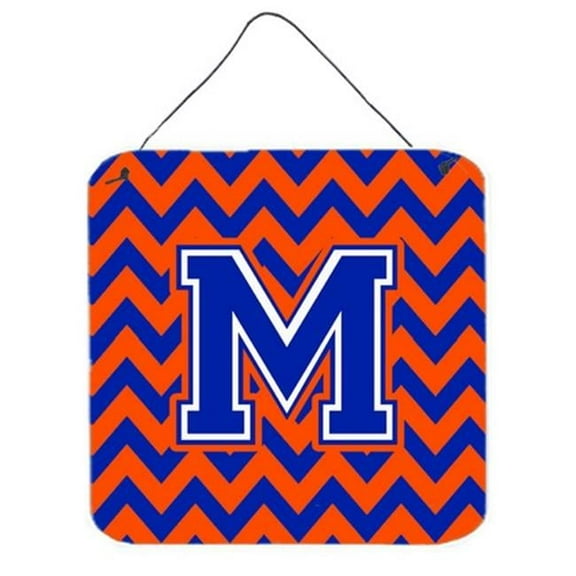 Letter M Chevron Orange & Blue Wall or Door Hanging Prints, 6 x 0.02 x 6 in.