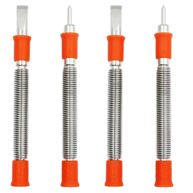 4Pcs Spring Tool Set 5/16-Inch Chisel and 1/8-Inch Center Punch Set, Spring Loaded Rivet Removal Set for Wood,2 x 1/8 center punch 2 x 5/16 flat chisel,Silver&Orange