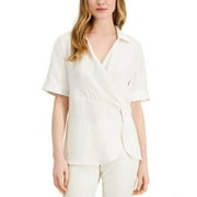 Alfani Women's Draped Front Collared Top White Size Petite Medium