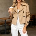 thumbnail image 4 of FRSASU Women's Cropped Double Breasted Trench Jacket Notch Lapel Long Sleeve Loose Windproof Coat with Buckle Cuffs Khaki, 4 of 9