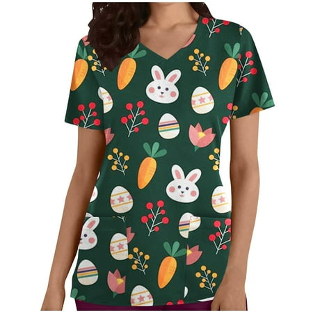 

Easter Day Tops for Women US Rabbit Graphic T-Shirt Holiday Flared Casual Shirts Oversized Loose Cute Tunics Printed Easter Blouses Tunic Basic Graphic Tees Scrub Tops Ladies