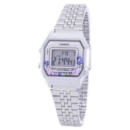 Casio Women's Vintage LA680WA-4C Silver Stainless-Steel with Flowers Quartz Fashion Digital Watch