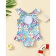 thumbnail image 3 of KIMI BEAR 3T Toddler Girls One-piece Swimsuit 4T Ruffle Sleeveless Bathing Suit Backless Floral Swimwear Rash Guard Bikini Tankini Blue 3-4 Years, 3 of 8
