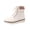 Beige, variant on Women's Lace Up Ankle Boots Cotton Fabric Collar Metal Snap Button Decor Side Zipper Sole Short Boots for Fall Winter Daily Casual Outdoor Wear