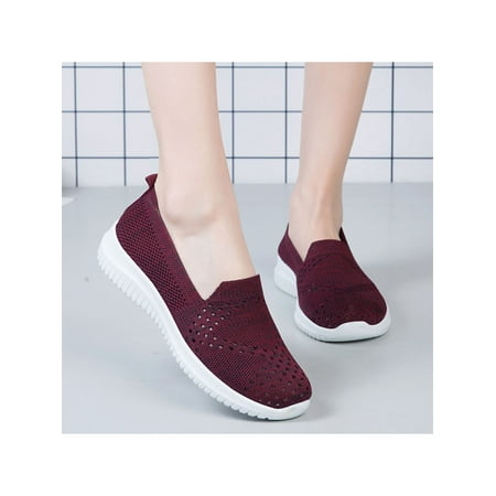 

Tenmix Womens Cloth Shoes Lightweight Flats Slip-Ons Sneakers Comfort Walking Shoe Sport Non-slip Flat Loafers Red 6