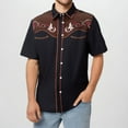 thumbnail image 2 of XDZJLR Mens T Shirts Western Cowboy Embroidered Short Sleeve Lapel Slim Fit Casual Button Down With Pockets Tees, 2 of 4