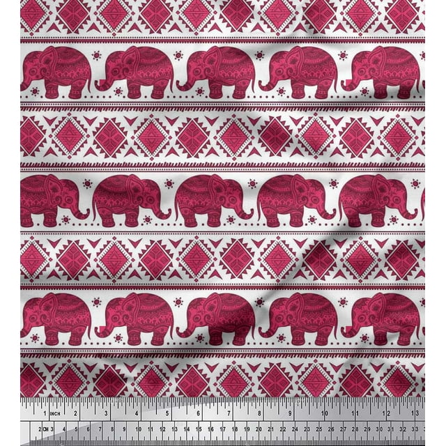 Soimoi Rayon Fabric Aztec & Tribal Elephant Ethnic Printed Fabric 1 Yard 42 Inch Wide