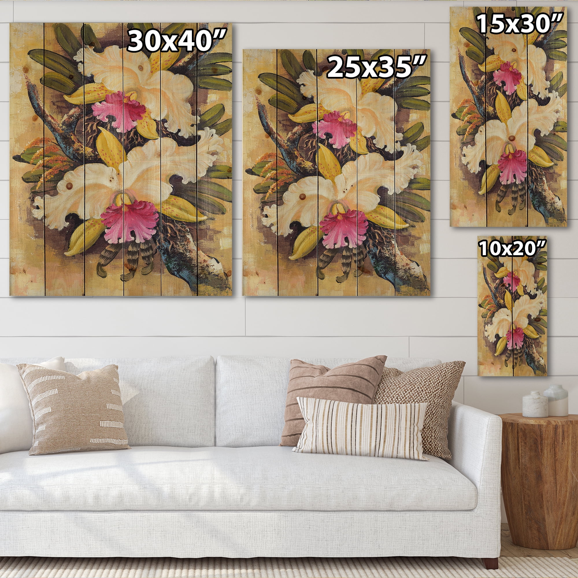 Designart 'Ancient Forest Orchids II' Traditional Print on Natural Pine Wood