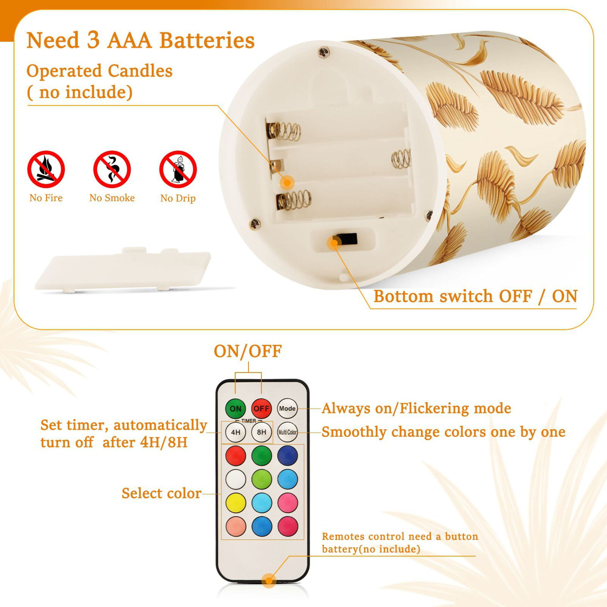 Yayeee Flameless Candles with Remote Flickering Battery Operated Multi Color Changing, Wheat Ears Pattern