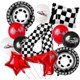 thumbnail image 1 of racing theme 40-inch digital foil balloon, featuring black and white checkered pattern and red racing elements, perfect for birthday party decorations and racing-themed events. (Number 3, 11), 1 of 14